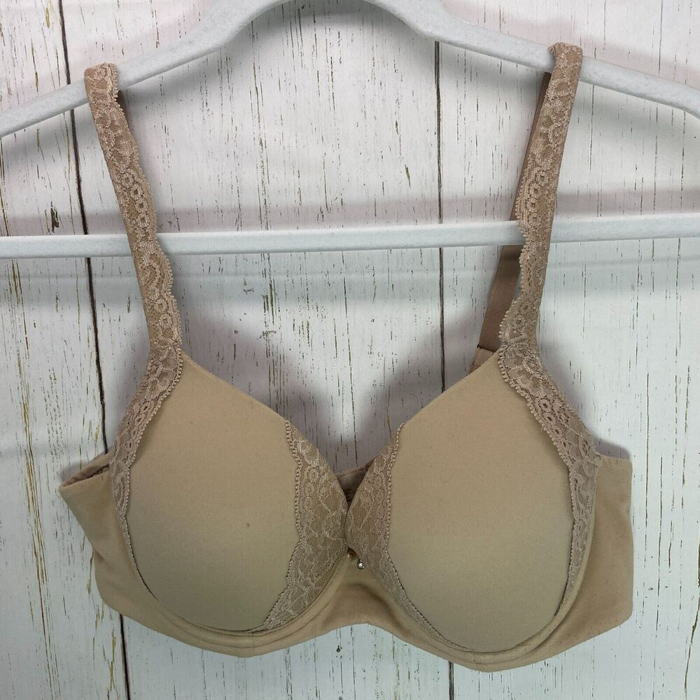 Soma Womens Bra Sz 34C Nude Beige Embraceable Full Coverage Lace Trim Underwire
